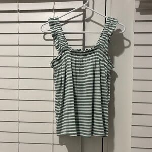 LOFT Green and White Striped Tank Top